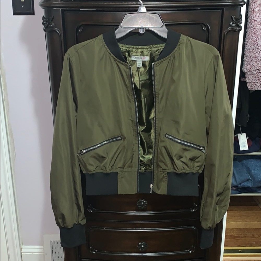 Cropped Olive Green Bomber Jacket
